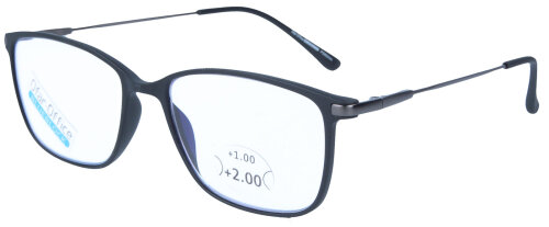 Schicke Multifokal Bildschirm-Brille OFFICE mit Blaulichtfilter und Etui in Schwarz + 2,00 dpt