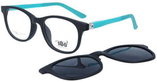 Türkisfarbene Kinderbrille mit Sonnenclip und 180° Federscharnier - polarisierend