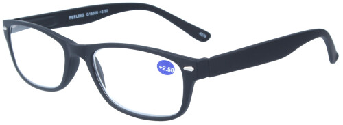 Schwarze Fertiglesebrille mit Federscharnier aus Kunststoff mit matter Softtouch-Oberfläche "Feeling" + 2,50 dpt