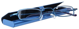 Smarte Metall-Fertiglesebrille DAVID in Blau inklusive farblich passendem Metall - Etui + 2,00 dpt