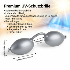 Solariumbrille / UV-Schutzbrille in Silber inkl. Band aus Silikon