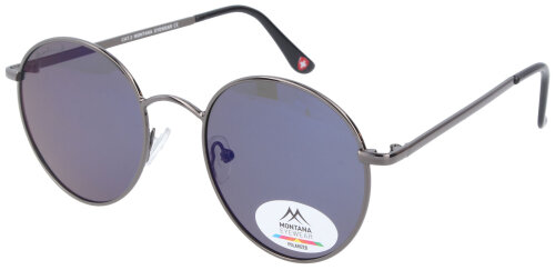 Gunfarbene Montana Eyewear Panto-Sonnenbrille MP85 aus Metall mit blauer Verspiegelung