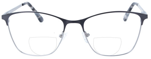 Schöne Bifokalbrille GISELA in Silber-Schwarz mit Federscharnier, Bügel aus Kunststoff und individueller Stärke