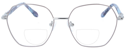 Extravagante Bifokalbrille RIKA in Silber-Beige mit Federscharnier, Bügel aus Kunststoff und individueller Stärke