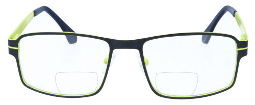 Farbenfrohe Edelstahl-Bifokalbrille FRANK in Schwarz - Gelb mit Federscharnier und individueller Stärke