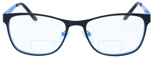 Klassische Bifokalbrille JUN in Schwarz - Blau aus robustem Edelstahl mit Federscharnier und individueller Stärke