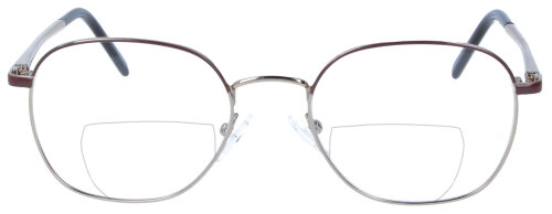 Braune Metall-Bifokalbrille MERLIN in Panto-Form mit Federscharnier und individueller Stärke