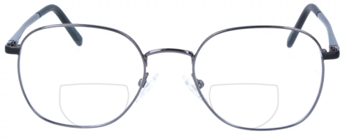Gunfarbene Metall-Bifokalbrille MERLIN in Panto-Form mit Federscharnier und individueller Stärke
