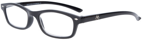 Schmale Lesebrille MR19 aus Kunststoff mit Federscharnier und Etui in vers. Stärken in Schwarz