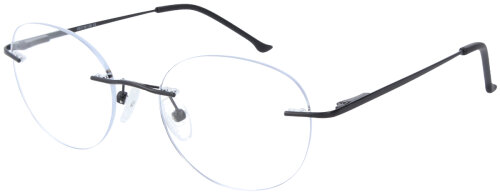 Randlose Einstärkenbrille / Bohrbrille ROUND in Schwarz aus Metall + Federscharnier, mit individueller Sehstärke