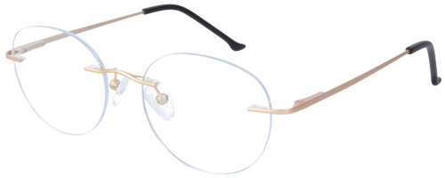 Randlose Einstärkenbrille / Bohrbrille ROUND in Gold aus Metall + Federscharnier, mit individueller Sehstärke
