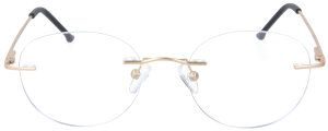 Randlose Einstärkenbrille / Bohrbrille ROUND in Gold aus Metall + Federscharnier, mit individueller Sehstärke