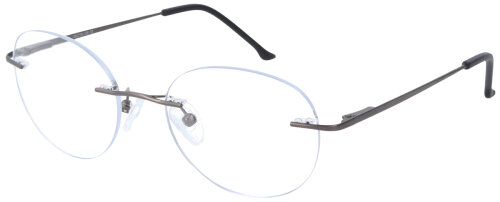 Randlose Einstärkenbrille / Bohrbrille ROUND in Gun aus Metall + Federscharnier, mit individueller Sehstärke