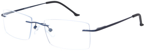 Randlose eckige Einstärkenbrille / Bohrbrille SQUARE in Blau aus Metall + Federscharnier, mit individueller Sehstärke