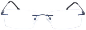 Randlose eckige Einstärkenbrille / Bohrbrille SQUARE in Blau aus Metall + Federscharnier, mit individueller Sehstärke