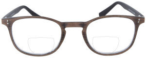 Schicke Kunststoff - Bifokalbrille CEDAR in brauner Holzoptik, mit Federscharnier und individueller Stärke