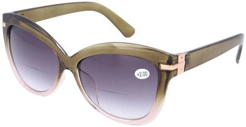 Stylische Bifokal-Sonnenbrille BRUNHILDE mit großem Leseteil in Olive-Rosé