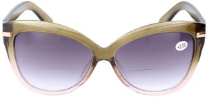 Stylische Bifokal-Sonnenbrille BRUNHILDE mit großem Leseteil in Olive-Rosé +3,00 dpt