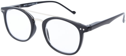 Lesebrille / Lesehilfe BETTY mit Federscharnier und Metallbrücke / Doppelsteg in Schwarz