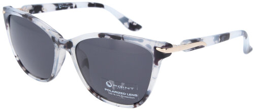 Auffällige POINT Sonnenbrille aus Kunststoff in Schwarz - Weiß gefleckt und Gläsern in Grau