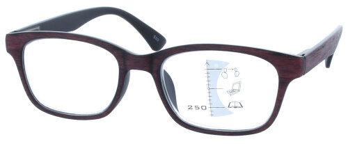 Fertige Gleitsichtbrille GEROLD - erweiterte Lesebrille / Arbeitsplatzbrille in Rot / Braun