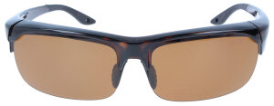 Überbrille / Sonnenbrille im sportlichen Design mit verstellbaren Nasenpads und Polarisation in Havanna mit Etui in Leinenoptik