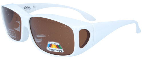 Große Sonnenschutz - Überbrille im sportlichen Look in Weiß - Braun
