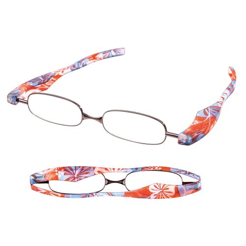 Stylische Lesebrille PODREADER FINE im roten Blumen - Design und Faltmechanismus