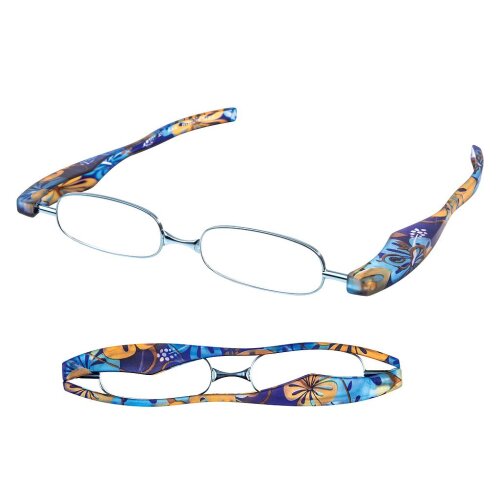 Stylische Lesebrille PODREADER FINE im blauen Blumen - Design mit Faltmechanismus