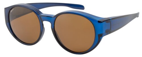 Blaue Kunststoff-Überbrille / Sonnenbrille mit 100% UV-400 Schutz und Polarisation inkl. blauem Etui