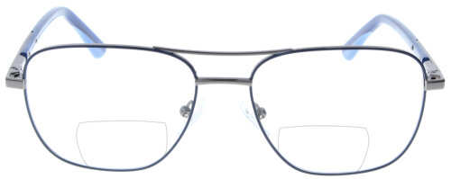 Blau-Graue Bifokalbrille HARRY mit Doppelsteg, Federscharnier und individueller Stärke