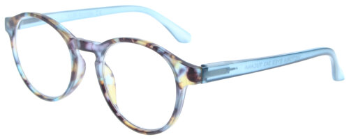 Runde Fertig-Lesebrille TUCANA aus blauem Kunststoff mit Havanna-Muster und Federscharnier