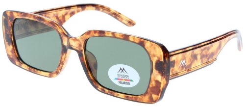 Stylische Kunststoff - Sonnenbrille MP76B in Havanna mit grüner Tönung inkl. Stoffbeutel