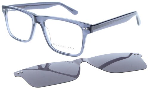 Grau-Transparente Komplettbrille BRANDON mit magnetischem Sonnenclip, Federscharnier und individueller Stärke