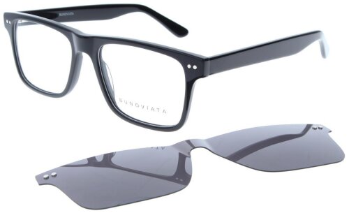 Schwarze Komplettbrille BRANDON mit magnetischem Sonnenclip, Federscharnier und individueller Stärke