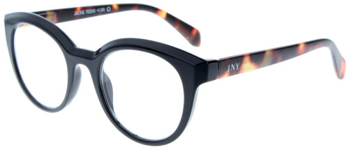 Schwarze Fertiglesebrille JACKIE mit großem Kunststoffrahmen und Federscharnier