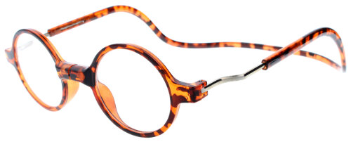 Lesebrille ROUNDMAG in Havanna mit einstellbaren Bügeln und Magnetverschluss