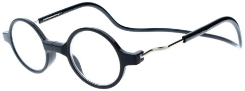 Schwarze Lesebrille ROUNDMAG mit einstellbaren Bügeln und Magnetverschluss