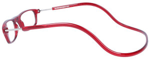 Rote TWEE MAG Magnet-Fertiglesebrille mit anpassbaren Umhänge-Bügeln