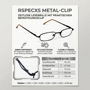 Klassische Lesebrille RSPECXS METAL-CLIP in Schwarz mit Befestigungsclip