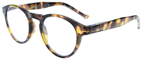 Hellbraun gemusterte Fertiglesebrille FRANKIE in markanter Panto-Form mit Federscharnier
