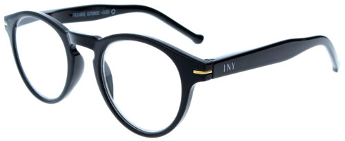 Schwarze Fertiglesebrille FRANKIE in markanter Panto-Form mit Federscharnier