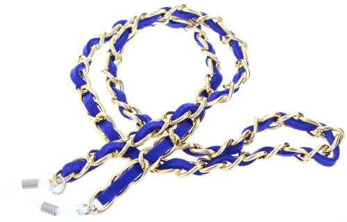 Elegante Brillenkette: Goldene Kettenglieder mit blauem Band veredelt
