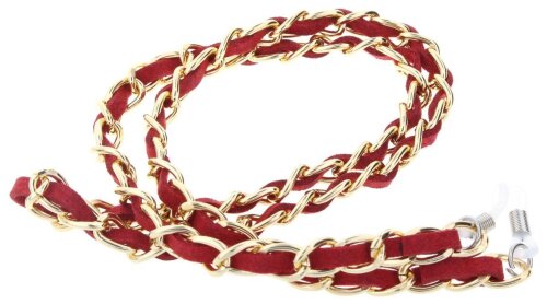 Elegante Brillenkette: Goldene Kettenglieder mit rotem Band veredelt
