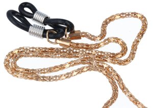 Elegante Brillenkette aus Hochwertigem Metall Gummischlaufe und Stopper in Gold