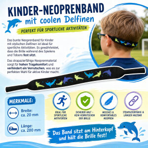 Kinder-Brillensportband Neopren Delfin-Design 280x20mm...