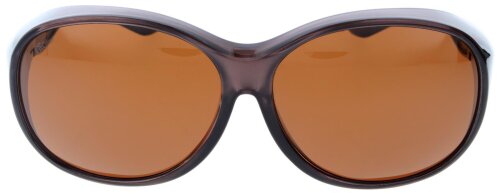Schicke Überbrille / Sonnenbrille aus glänzendem Material mit Sonnenschutz und Polarisation in Bronze mit Etui