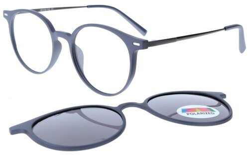 Stahlblaue Komplettbrille FRANCIS aus TR90-Material wahlweise mit Sonnen-Clip und individueller Sehstärke