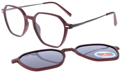 Rote Komplettbrille IONO aus TR90-Material wahlweise mit Sonnen-Clip und individueller Sehstärke