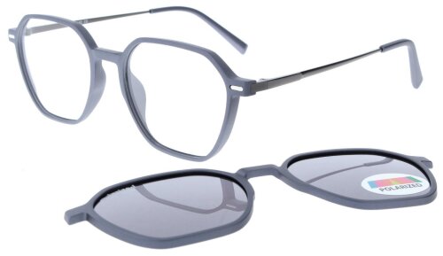 Stahlblaue Komplettbrille IONO aus TR90-Material wahlweise mit Sonnen-Clip und individueller Sehstärke